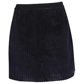 Red Valentino-Red Valentino Flared Corduroy Mini Skirt in Navy Blue Cotton-Blue,Navy blue