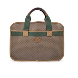 Gucci-Vintage Beige Monogram Canvas Web Handles Briefcase Handbag-Beige