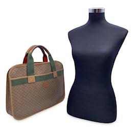 Gucci-Vintage Beige Monogram Canvas Web Handles Briefcase Handbag-Beige