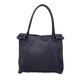 Gucci-Schwarze Denim-Monogramm-Schultertasche aus Segeltuch mit Einkaufstasche-Schwarz