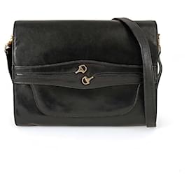 Gucci-Gucci vintage Camera Horsebit shoulder bag in black leather-Black