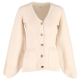 Khaite Lucy Rippstrick-Cardigan mit Knöpfen aus cremefarbenem Kaschmir Weiß Roh