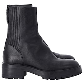 Aquazzura-Aquazzura Saint Honore Combat Almond-Toe Boots in Black Leather-Black