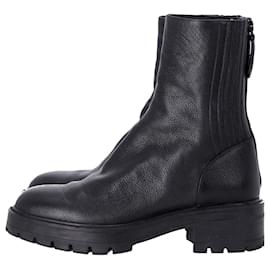 Aquazzura-Aquazzura Saint Honore Combat Almond-Toe Boots in Black Leather-Black