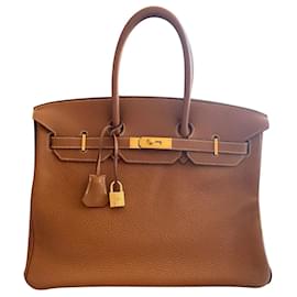Hermès-HERMES BIRKIN 35 Tasche aus goldbraunem Togo-Leder-Golden