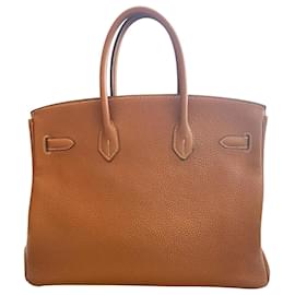 Hermès-Hermès Birkin 35 Bag in Gold Brown Togo Leather-Golden
