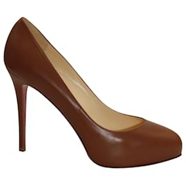 Christian Louboutin-Christian Louboutin New Declic 120 Pumps in Brown Leather-Brown,Beige