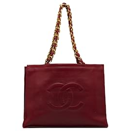 Chanel-Chanel Red CC Lambskin Tote Bag-Red