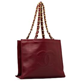 Chanel-Chanel Red CC Lambskin Tote Bag-Red