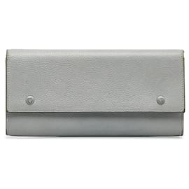 Céline-Celine Gray Continental Leather Wallet-Grey