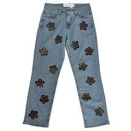 Jeans Victoria Beckham con Fiori Blu e Neri Nero Blu