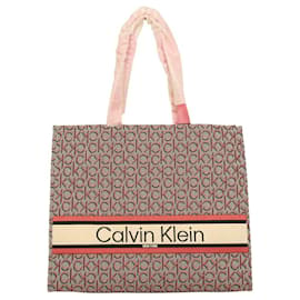 Calvin Klein-Calvin Klein Sac cabas en toile monogramme gris corail, sac à main à bandoulière, NEW-Multicolore