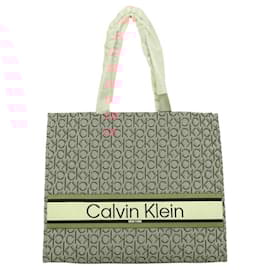 Calvin Klein-Calvin Klein Coral Gray Monogram Canvas Tote Bag Shoulder Handbag Shopper, New-Multiple colors