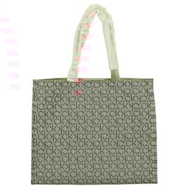 Calvin Klein-Calvin Klein Coral Gray Monogram Canvas Tote Bag Shoulder Handbag Shopper, New-Multiple colors