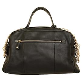 Donna Karan-Donna Karan DKNY Black Leather Top Handles Satchel Pockets Chain Shoulder Bag-Black