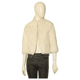 Matthew Williamson White Rabbit Fur 3/4 Sleeve Bolero Jacket Coat sz 8 Uk White