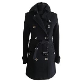 Burberry Brit Black Wool Trench Coat Black