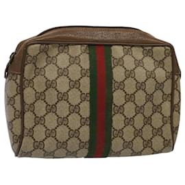 Gucci-GUCCI GG Supreme Web Sherry Line Clutch Bag Beige Rot 89 01 012 Auth ep2429-Rot,Beige