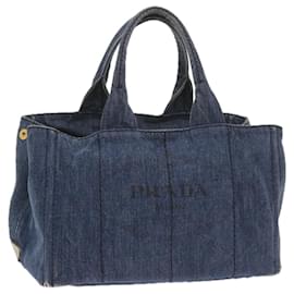 Prada-PRADA Canapa MM Hand Bag Denim Blue Auth ep2454-Blue