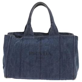 Prada-PRADA Canapa MM Hand Bag Denim Blue Auth ep2454-Blue