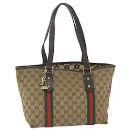 Gucci-GUCCI GG Canvas Web Sherry Line Tote Bag Beige Rouge Vert 137396 auth 59566-Rouge,Beige,Vert
