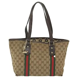 Gucci-GUCCI GG Canvas Web Sherry Line Tote Bag Beige Red Green 137396 auth 59566-Red,Beige,Green