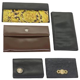 Gianni Versace Geldbörse Leder 5Set Braun Schwarz Gelb Auth ac2243 Braun Schwarz Gelb