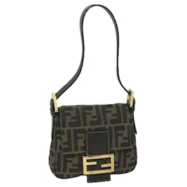 Fendi-FENDI Zucca Canvas Mini Mamma Baguette Hand Bag Black Brown Auth 59810A-Brown,Black