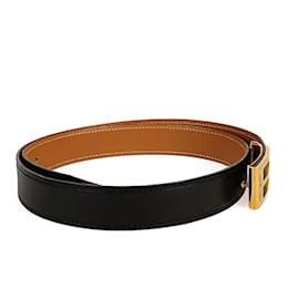 Hermès-Hermès Hermès vintage two-tone leather belt from 1984-Black