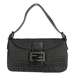 Fendi-Fendi Fendi Baguette Zucchino handbag in black canvas-Black