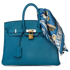 Hermès-HERMES BIRKIN BAG 25 in Blue Leather - 101570-Blue