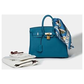 Hermès-Bolso HERMES BIRKIN 25 en Cuero Azul - 101570-Azul