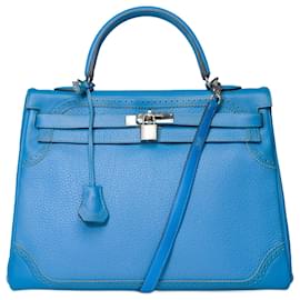 Hermès-Sac HERMES Kelly 35 en Cuir Bleu - 101584-Bleu
