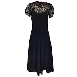 Autre Marque-Proenza Schouler Black Short Sleeved Printed Lace Dress-Black
