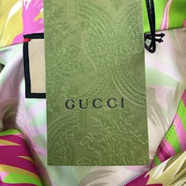 Autre Marque-Gucci Green Multi Floral Printed Silk Bowling Shirt-Green