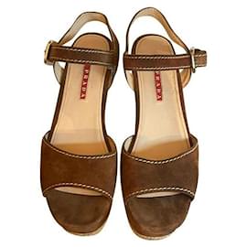 Prada-Brown suede Prada wedge sandals-Brown