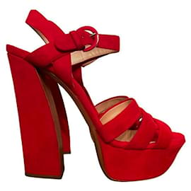 Casadei-Casadei red suede sandals-Red