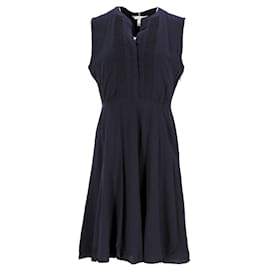 Tommy Hilfiger-Vestido midi feminino de viscose plissado Tommy Hilfiger em viscose azul marinho-Azul marinho