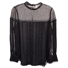 Oscar de la Renta-Oscar De La Renta Sheer Long Sleeve Blouse in Black Silk-Black