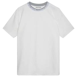Acne-T-shirt con logo sul collo-Bianco