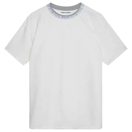 Acne-T-shirt con logo sul collo-Bianco