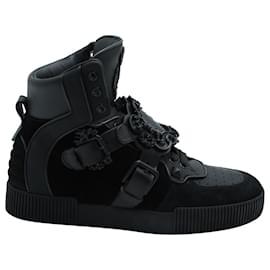 Dolce & Gabbana-Dolce and Gabbana Baroque Buckle Hi-top Sneakers in Black Leather-Black