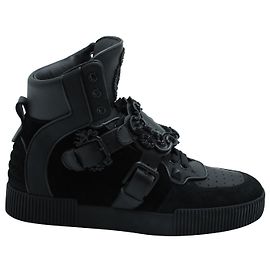 Dolce & Gabbana Dolce and Gabbana Tênis de cano alto com fivela barroca em couro preto Preto