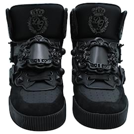 Dolce & Gabbana-Dolce and Gabbana Baroque Buckle Hi-top Sneakers in Black Leather-Black