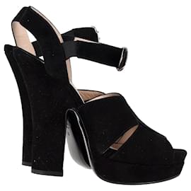 Prada-Prada Peep-Toe Platform Sandals in Black Suede-Black