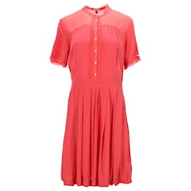 Tommy Hilfiger-Tommy Hilfiger Womens Pintucked Shirt Dress in Maroon Viscose-Brown,Red