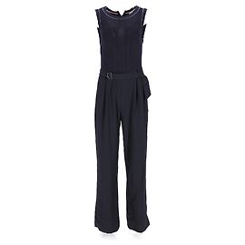 Tommy Hilfiger Womens Sleeveless Embroidery Jumpsuit in Navy Blue Polyester Navy blue