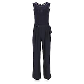 Tommy Hilfiger-Tommy Hilfiger Womens Sleeveless Embroidery Jumpsuit in Navy Blue Polyester-Navy blue