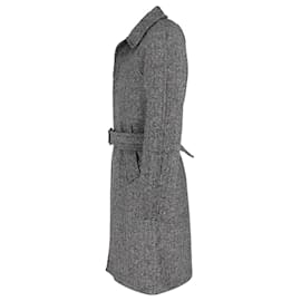 Sandro-Sandro Paris Herringbone Belted Coat in Grey Wool Blend-Brown