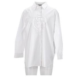 Tommy Hilfiger-Camisa de algodón con corte boyfriend y bordado de escudo para mujer-Blanco